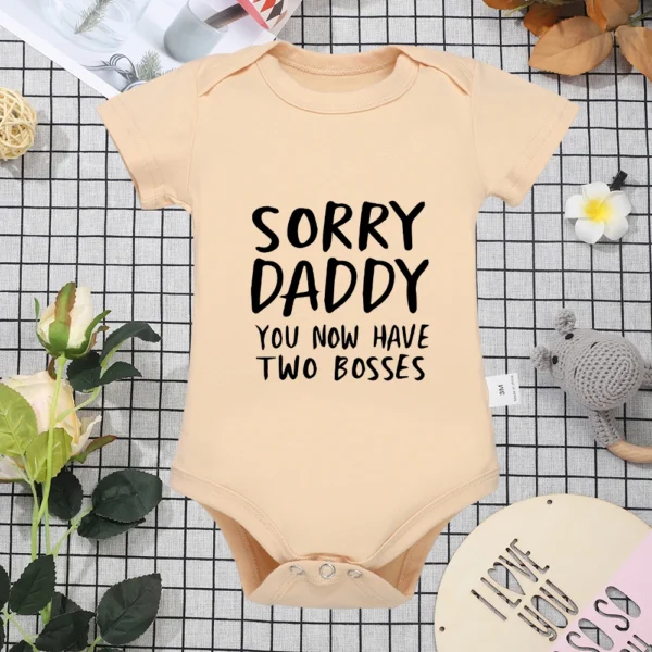 Sorry Daddy You Now Have Two Bosses Creative Baby Onesie Cute Khaki Short Sleeve Bodysuit Newborn Clothes Boy Girl Romper - Image 3