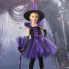 Purple Witch Costume Girls Disguise Halloween Cosplay Purim Carnival Party Christmas Toddler Kids Princess Dress Prom Gown Dress - Image 5
