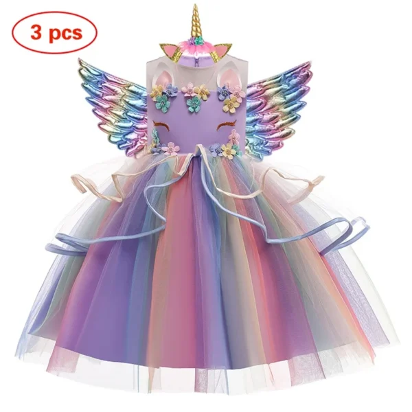 Girl Unicorn Dress Children Party Birthday Princess Costume Sleeveless Trailing Wedding Christmas Outfit Kids Girl Clothing - Image 2