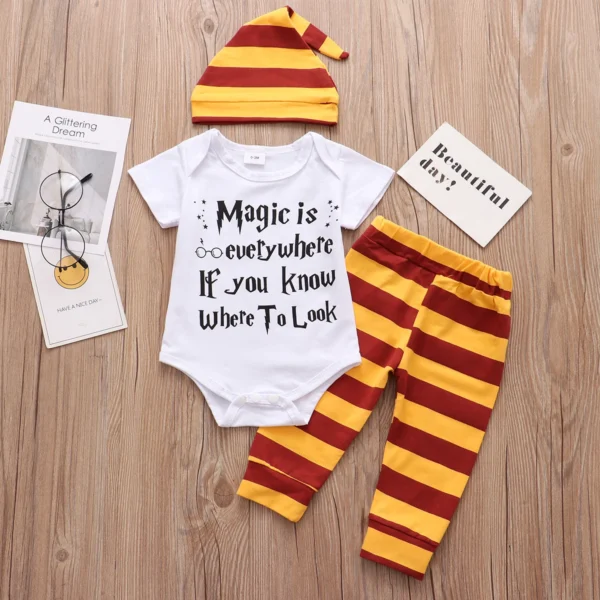 Newborn Baby Clothes 3 Pieces Sets 2023 Halloween Little Wizard Tops+Pants+Hat Toddler Babe Boy Girl Outfits - Image 4