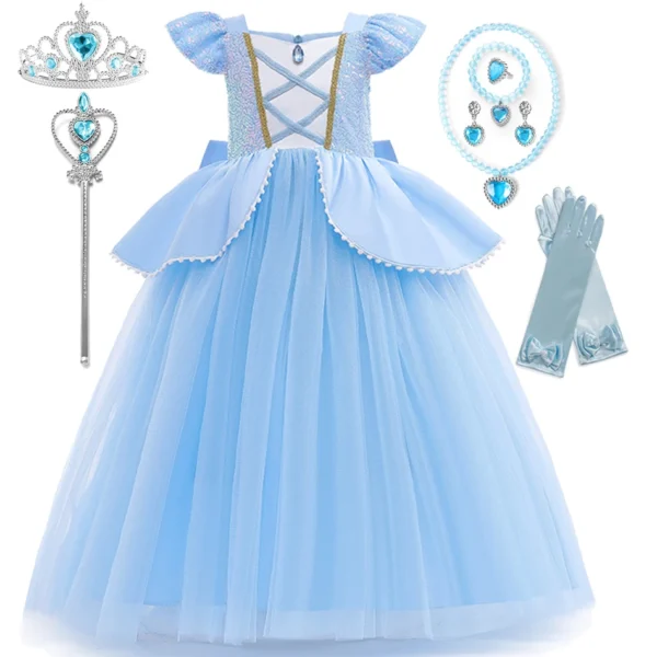 Disney Girl Cinderella Cosplay Dress Up Clothes For Girls Halloween Carnival Party Princess Costume Kids Birthday Wedding Gown - Image 3