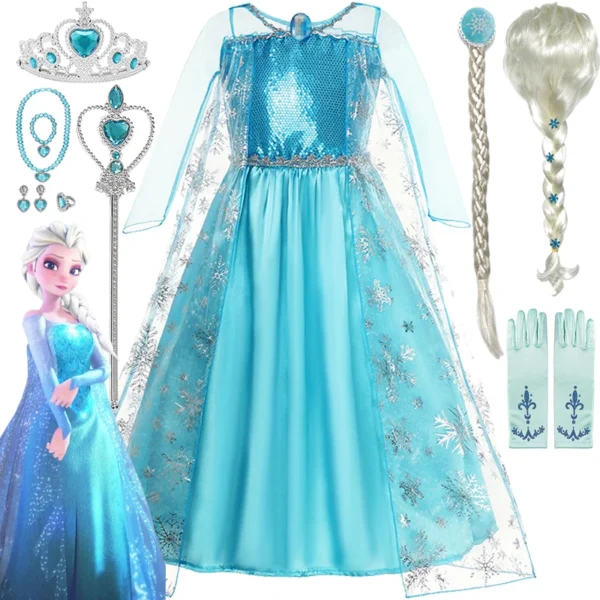 Disney Forzen Elsa Dress Kids Princess Cosplay Costume for Baby Girls Halloween Costume Girls 2-8 Years Christmas Birthday Gift - Image 6