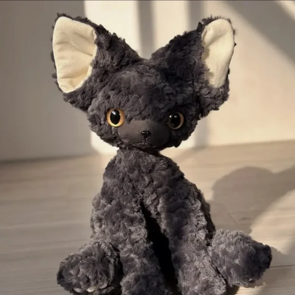Cute Black Cat Plush Toy Throw Pillow Khaki Curly KUKI Black Cat Long Hair Doll Stuffed Animals Festive Gifts For Kids Birthday - Image 5