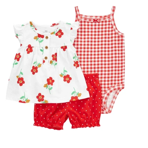 Infant Toddler Baby Girl Boy Clothes Set 2024 Summer Bebe T-shirt+Bodysuit+Shorts 3Pieces Suit New born Baby Outfit - Image 4