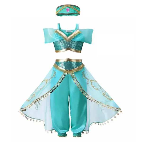 Disney Jasmine Princess Dress of Birthday Party Carnival Cosplay Aladdin Agic Lamp Girls Costume Vestidos Halloween Clothing Set - Image 4