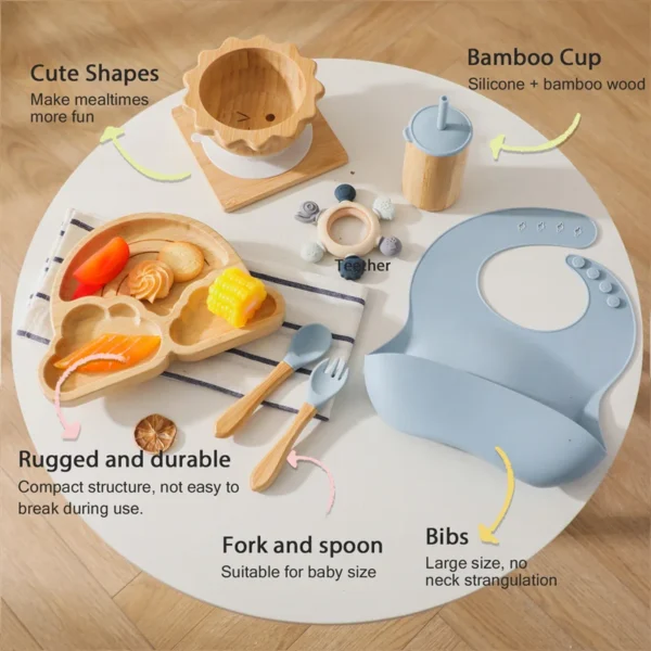 7pcs Silicone Baby Feeding Set Baby Feeding Supplies Kids Bamboo Dinnerware With Cup Children's Dishes Bowl Stuff Tableware Gift - Image 4