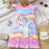 Kids Young Girl Unicorn Print Ruffle Trim Dress