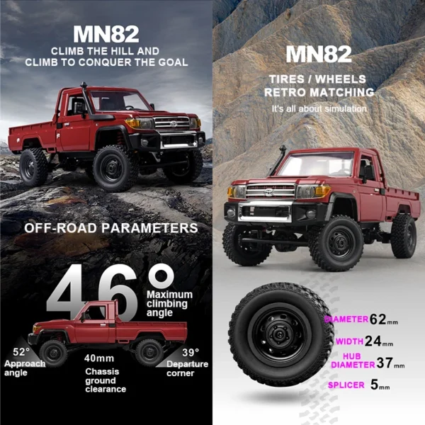 ZWN MN82 1:12 Retro Rc Car With LED Lights Full-scale Simulation LC79 Professional 4WD Remote Control Pickup RC Truck Model Toys - Image 3