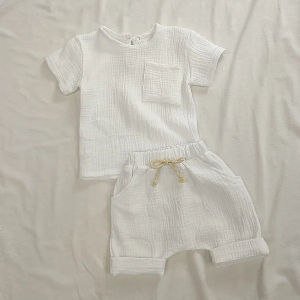 Organic Cotton Baby Clothes Set Summer Casual Tops Shorts For Boys Girls Set Unisex Toddlers 2 Pieces Kids Baby Outifs Clothing - Image 2