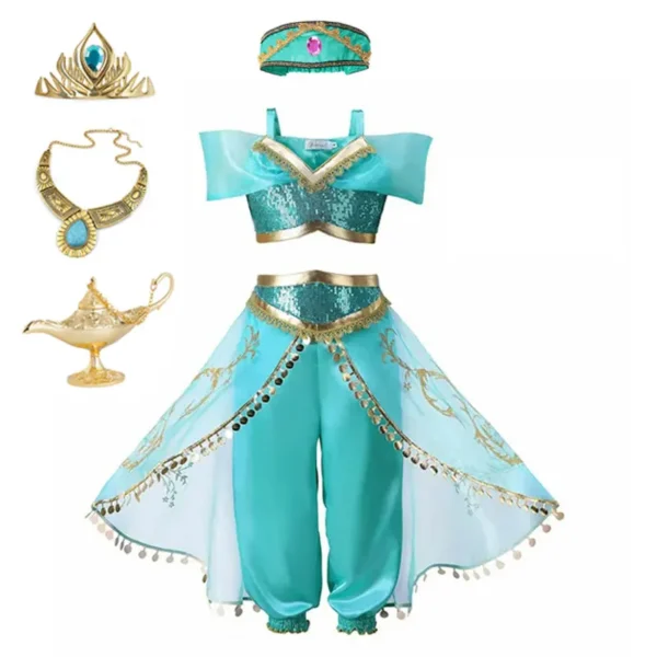 Disney Jasmine Princess Dress of Birthday Party Carnival Cosplay Aladdin Agic Lamp Girls Costume Vestidos Halloween Clothing Set - Image 3