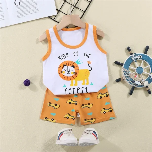 Vest+Shorts 2-Piece Clothing Set Cartoon Lion Pajamas Summer Kids Baby Boys Girls Cotton Casual Tracksuit Clothes Suit 1-6 Years - Image 3