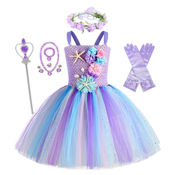Girls Mermaid Tutu Dress Under the Sea Theme Birthday Party Carnival Costumes with Flower Headband Ocean Halloween Dresses 1-12Y - Image 5