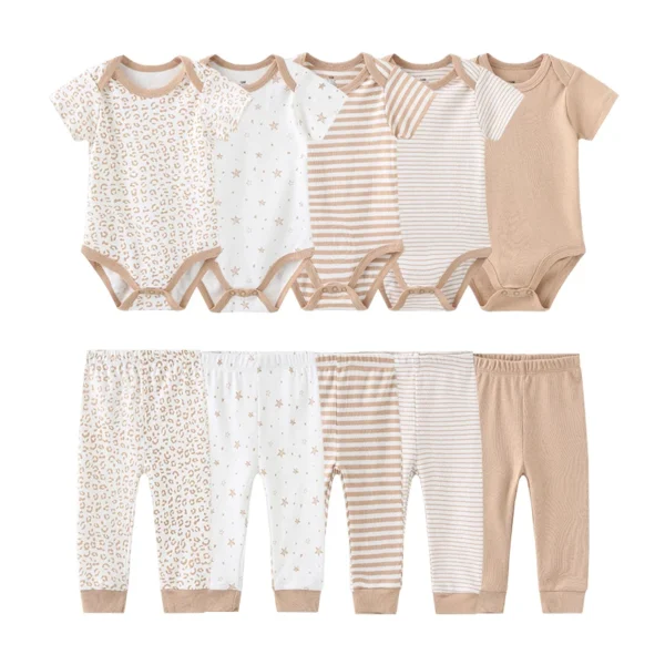 Unisex 6/9/10Pieces Cotton New Born Bodysuits+Pants Baby Girl Clothes Sets Cartoon Print Short Sleeve Baby Boy Clothes Bebes - Image 5