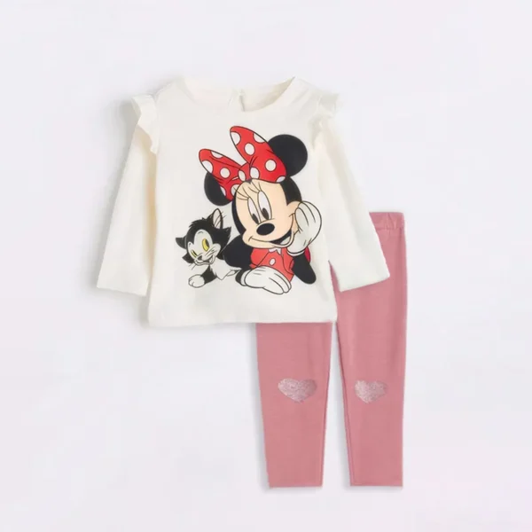 2Pcs Sweet Girl Minnie Print Clothes Cotton Long Sleeve Top + Leggings Toddler Girl Clothing Sets - Image 2