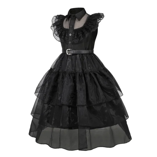 Wednesday Addams Costume Girl Kids Black Dress - Image 2