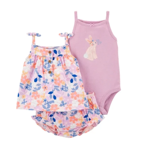 Infant Toddler Baby Girl Boy Clothes Set 2024 Summer Bebe T-shirt+Bodysuit+Shorts 3Pieces Suit New born Baby Outfit - Image 5