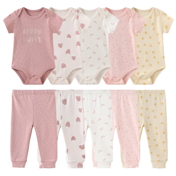 Unisex 6/9/10Pieces Cotton New Born Bodysuits+Pants Baby Girl Clothes Sets Cartoon Print Short Sleeve Baby Boy Clothes Bebes - Image 3