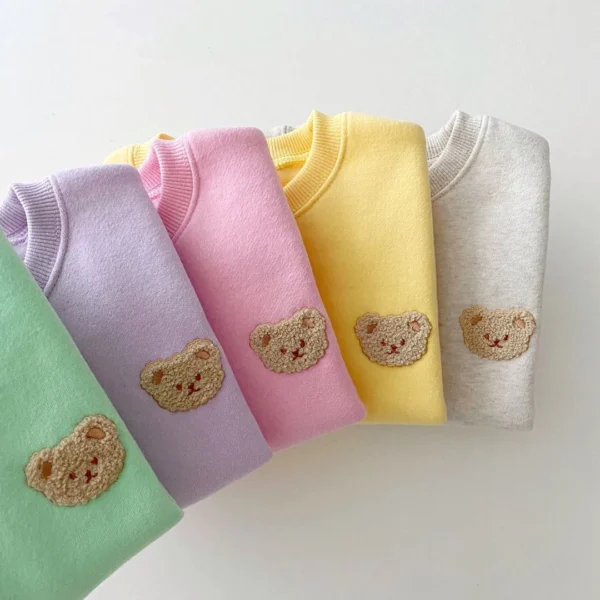 Korean Baby Boys Winter Clothes Sets Warm Bear Velvet Pullover Sweatshirt Tops+Harem Pants Suits 2pcs Girls Fleece Lined Clothes - Image 6