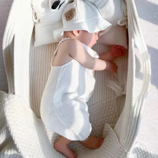 2PCS Summer Baby Clothes Set With Cap Toddler One Piece Cute Bear Sling Romper Fisherman Hat Infant Girl Boy Jumpsuit Outfit - Image 6