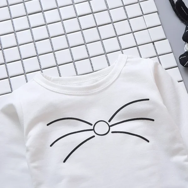 Spring Autumn Baby Girls Set Round Neck Cartoon Printing Long Sleeve T-shirt + Solid Color Print Strap Pants Two Piece Suit - Image 6