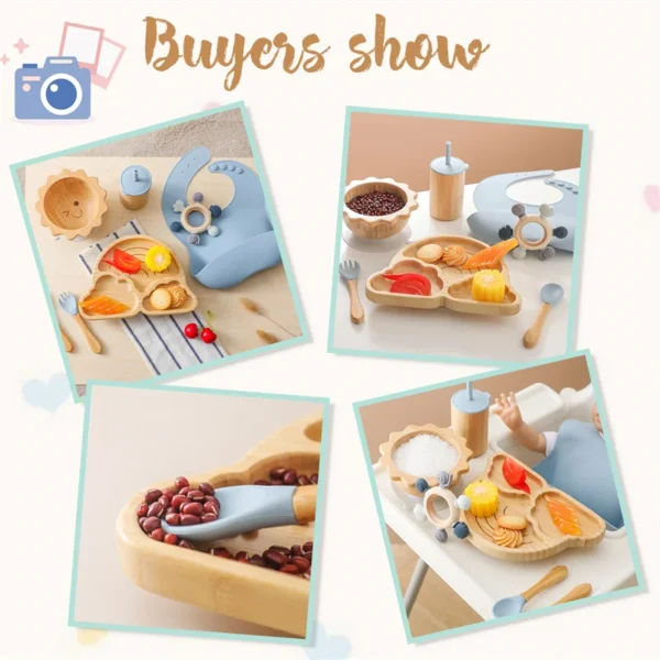 7pcs Silicone Baby Feeding Set Baby Feeding Supplies Kids Bamboo Dinnerware With Cup Children's Dishes Bowl Stuff Tableware Gift - Image 5