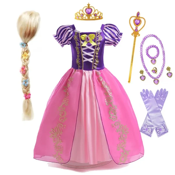 Disney Rapunzel Princess Dress Girl Purple Puff Sleeve Cosplay Tangled Costume Halloween Vestido Kids Birthday Ball Gown Clothes - Image 2