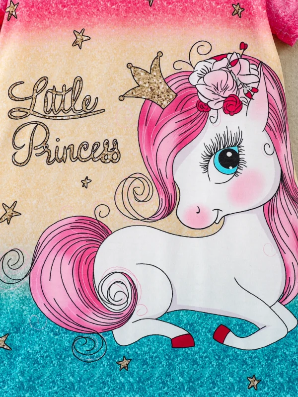 Kids Young Girl Unicorn & Letter Graphic Tee Dress - Image 3
