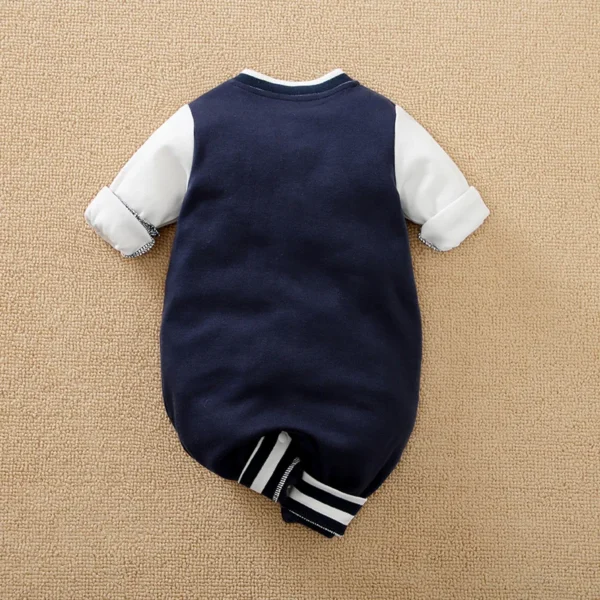 Baby Long Sleeved Jumpsuit Spring And Autumn Boys And Girls Baseball Suit Letter Embroidered Cotton Soft 0-18m One Piece Set - Image 2