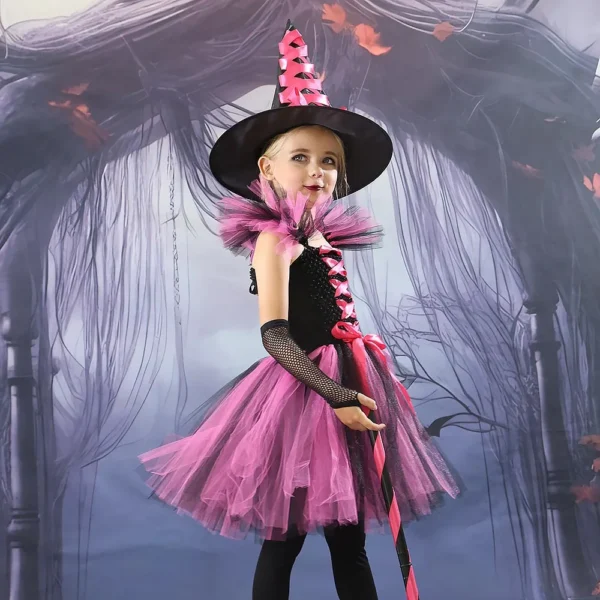 Purple Witch Costume Girls Disguise Halloween Cosplay Purim Carnival Party Christmas Toddler Kids Princess Dress Prom Gown Dress - Image 3