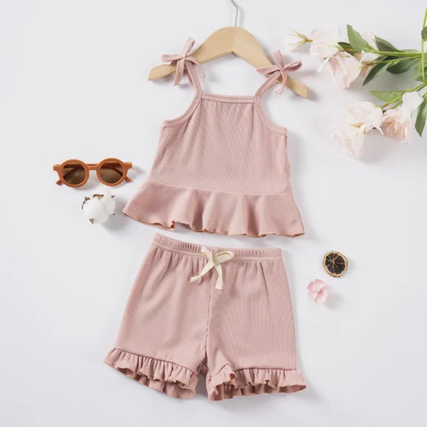 Kids Clothing Sets New Baby Girl Camisole Top + Lace Shorts 2PCS Summer Casual Children Clothes Suits - Image 3