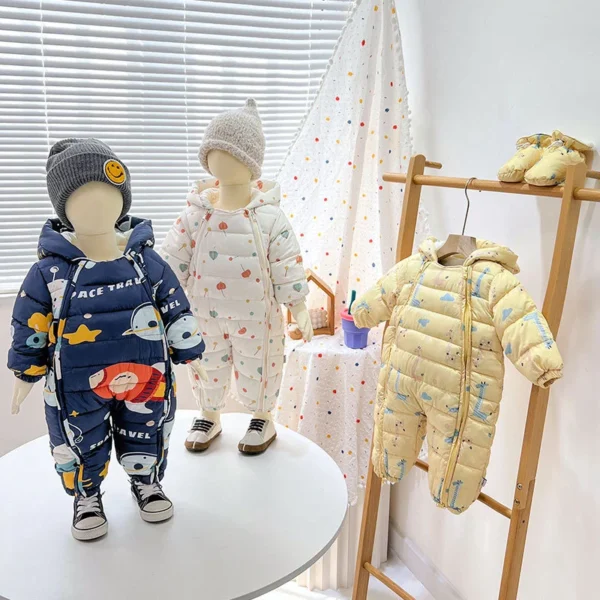 Children Autumn Winter Overall For Infant Down Cotton Thicken Clothes Hooded new born Baby costume Boys Girls Jumpsuit Romper - Image 3