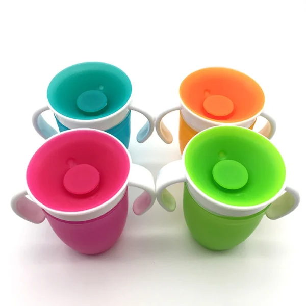 360 Degrees Can Be Rotated Baby Learning Drinking Cup with Double Handle Flip Lid Leakproof Silicone Infants Water Cups Bottle - Image 2