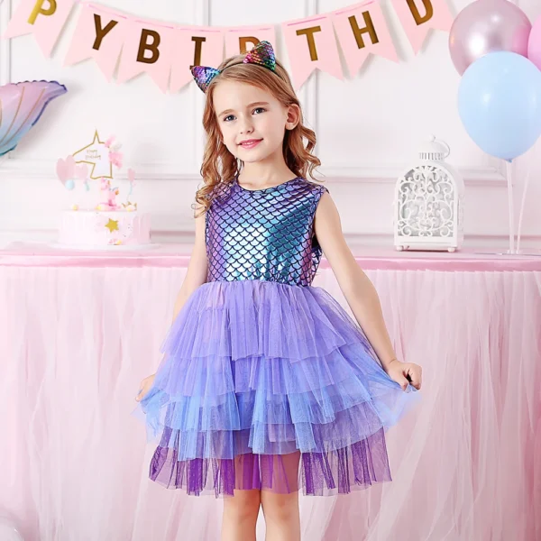 Girls Perform Mermaid Dress Children Princess Tutu Dress Toddlers Summer Prom Dresses Kids Birthday Party School Casual Clothes - Image 2