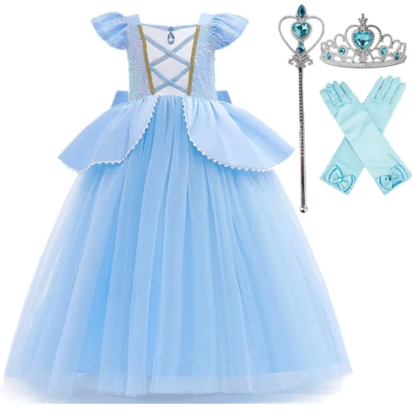 Cinderella Cosplay Costume Kids Clothes for Girls Sequins Princess Dress with Crown Gloves Birthday Party Ball Gown 3-10 Years - Image 3