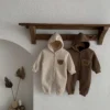 Winter Newborn Baby Plush Bodysuit Button Jumpsuit Cartoon Bear Hoodies Boy Girl Romper Twins Clothes Korean version
