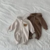 Winter Newborn Baby Plush Bodysuit Button Jumpsuit Cartoon Bear Hoodies Boy Girl Romper Twins Clothes Korean version - Image 6