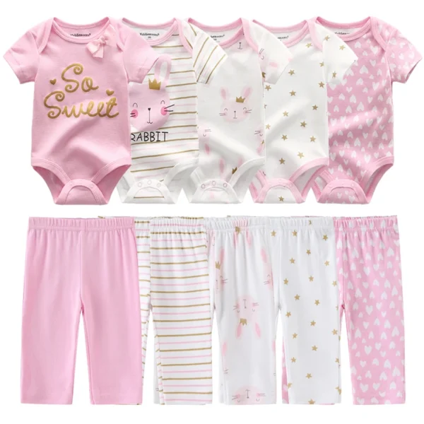 Unisex 6/9/10Pieces Cotton New Born Bodysuits+Pants Baby Girl Clothes Sets Cartoon Print Short Sleeve Baby Boy Clothes Bebes - Image 4