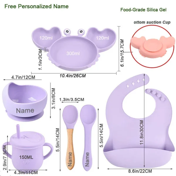 Crab Plate For Baby Silicone Tableware Suction Bowl Plate Tray Bibs Spoon Personalized Name Baby's Name Feeding Set For Kids - Image 2
