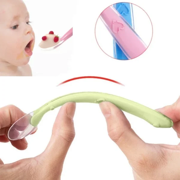 Baby Soft Silicone Spoon with Storage Box Candy Color Temperature Sensing Spoon Children Food Feeding Dishes Feeder Appliance - Image 4