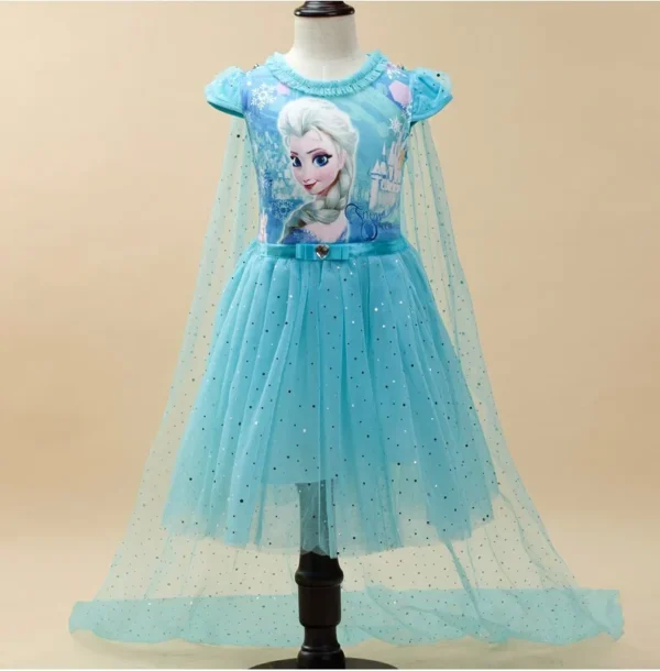 Disney Baby Girls Frozen Elsa Anna Summer Dress Toddler Kids Cartoon Printed Princess Party Cosplay Dresses With Cape Clothes - Image 2