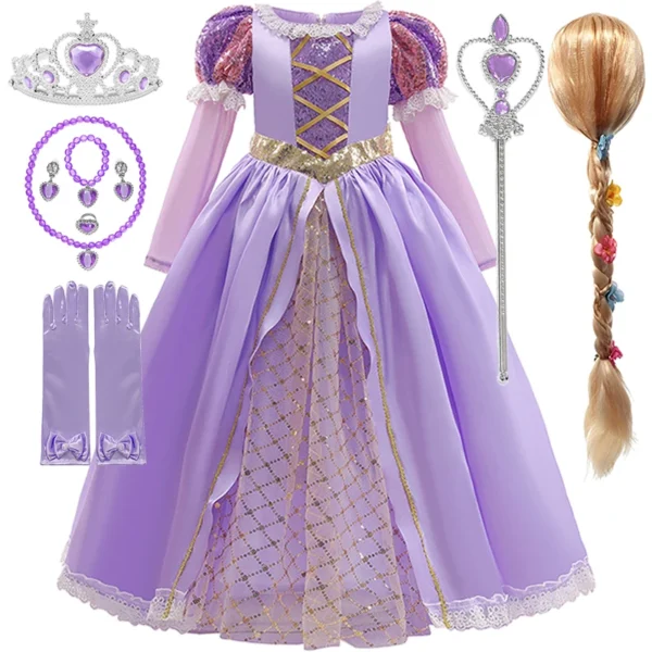 Disney Girls Sleeping Beauty Aurora Cosplay Princess Dress Kids Frozen Elsa Anna Set Rapunzel Cinderella Costume Party Clothings - Image 6