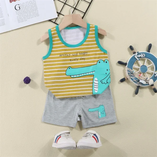 Vest+Shorts 2-Piece Clothing Set Cartoon Lion Pajamas Summer Kids Baby Boys Girls Cotton Casual Tracksuit Clothes Suit 1-6 Years - Image 2