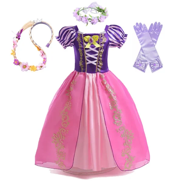 Disney Rapunzel Princess Dress Girl Purple Puff Sleeve Cosplay Tangled Costume Halloween Vestido Kids Birthday Ball Gown Clothes - Image 3