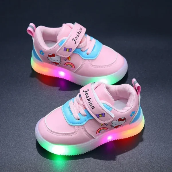 Spring Autumn Baby Girls Hello Kitty Led Light Shoes Children's Sneakers Toddler Anti-slip Walking Shoes Girls Outdoor Shoes - Image 4