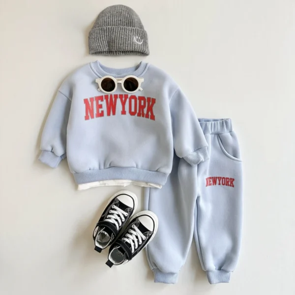 Winter Thickened Newborn Boy Girl 2PCS Plush Letter Printing Casual Suits Outfits Set Children's Clothing - Image 2