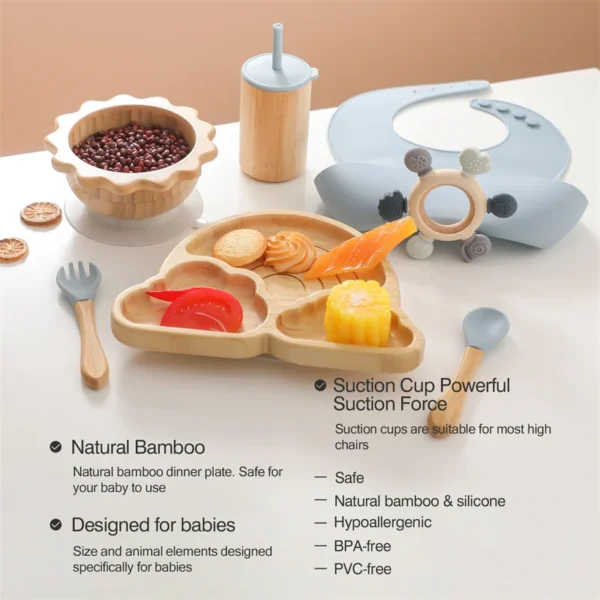 7pcs Silicone Baby Feeding Set Baby Feeding Supplies Kids Bamboo Dinnerware With Cup Children's Dishes Bowl Stuff Tableware Gift - Image 3