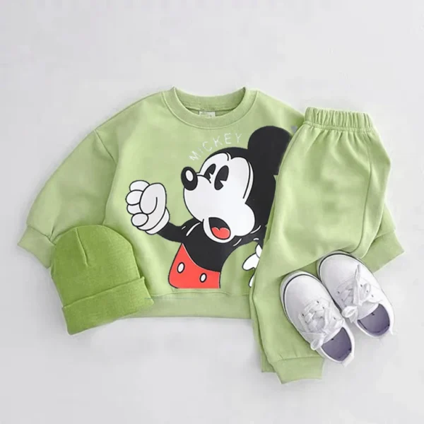 Mickey Mouse Print Tops Loose Trousers Infant Boys Spring New Style Cute Hoodies 2 Piece/set Baby Unisex Costume Green Tracksuit - Image 2
