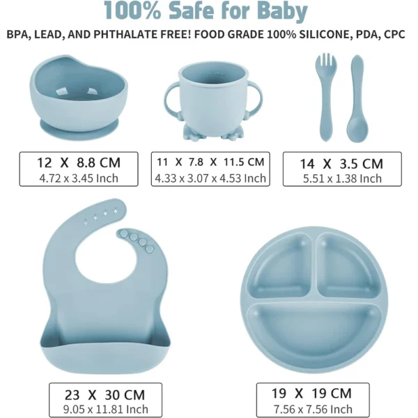 Children's Dishes Set Baby Silicone Tableware 6PCS Set Sucker Bowl Bib Cup Fork Spoon Set Maternal and Infant Supplies BPA Free - Image 3