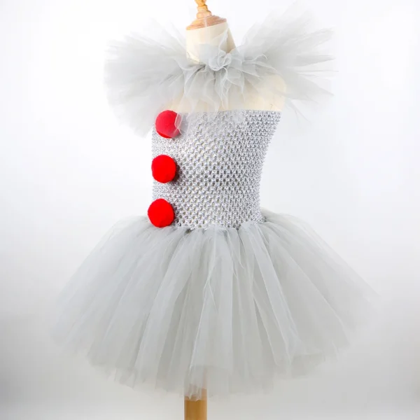 Halloween Gray Joker Girls Costume Tutu Dress Creepy Clown Kids Carnival Party Cosplay Clothing Children Tulle Fancy Dress - Image 5