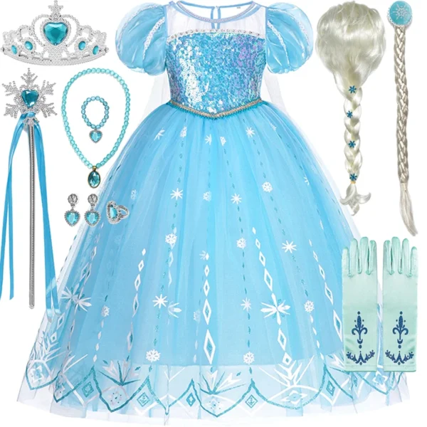 Disney Forzen Elsa Dress Kids Princess Cosplay Costume for Baby Girls Halloween Costume Girls 2-8 Years Christmas Birthday Gift - Image 2